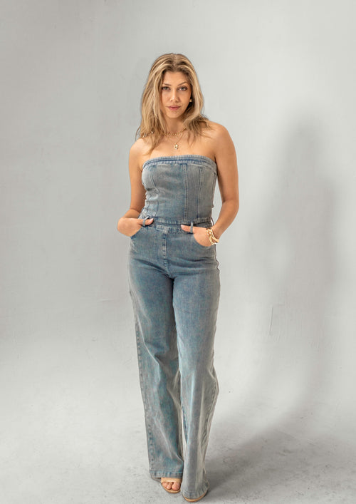 Isla Strapless Denim Jumpsuit