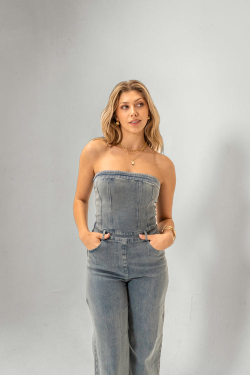 Isla Strapless Denim Jumpsuit