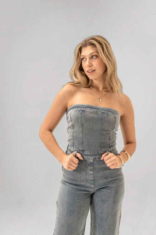 Isla Strapless Denim Jumpsuit