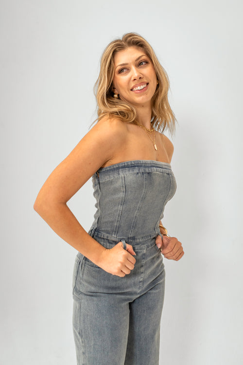 Isla Strapless Denim Jumpsuit