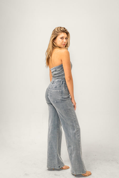 Isla Strapless Denim Jumpsuit