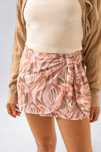 Aubrey Pink & Tan Swirl Print Mini Skirt