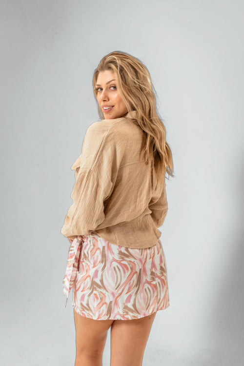 Aubrey Pink & Tan Swirl Print Mini Skirt