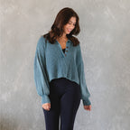 Dark Green Cropped Slouchy Collared Top