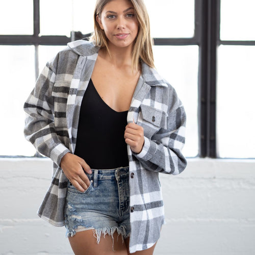 Cherie Oversized Black & White Plaid Button Up