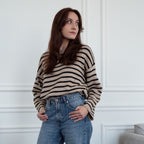 Sydney Boatneck Taupe & Black Stripe Sweater