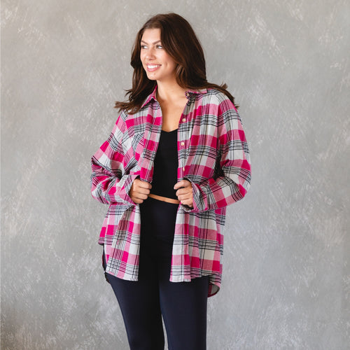 Abigail Dark Pink and Black Plaid Button Up