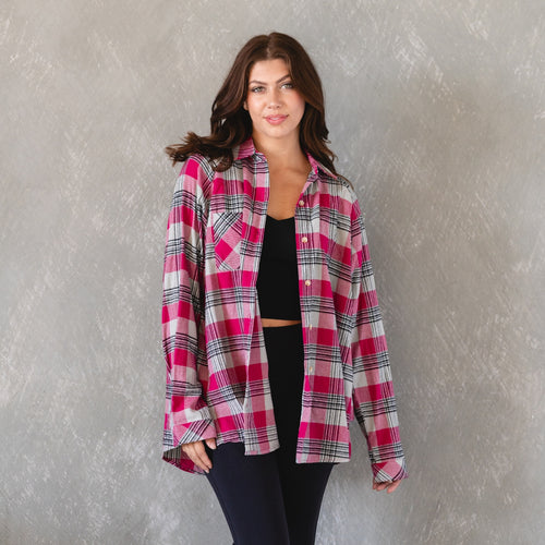 Abigail Dark Pink and Black Plaid Button Up