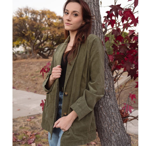 Jora Oversized Light Weight Olive Button Up