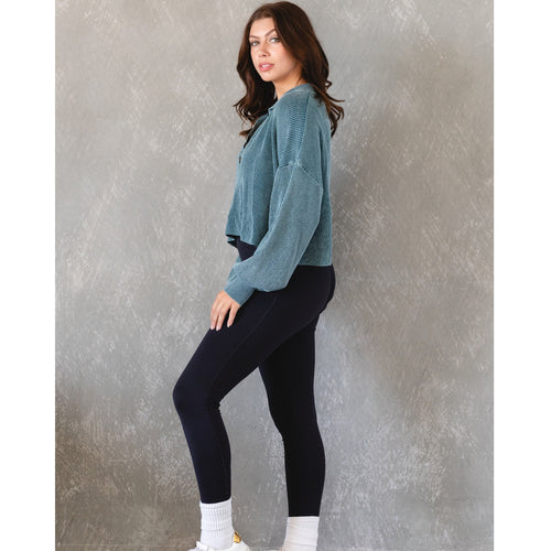 Dark Green Cropped Slouchy Collared Top