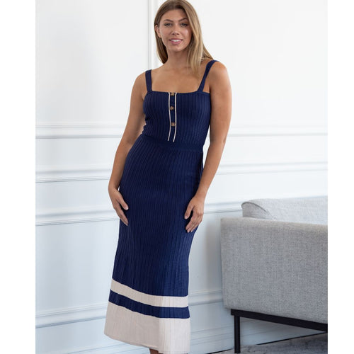 Victoria Navy Ribbed Maxi Dress