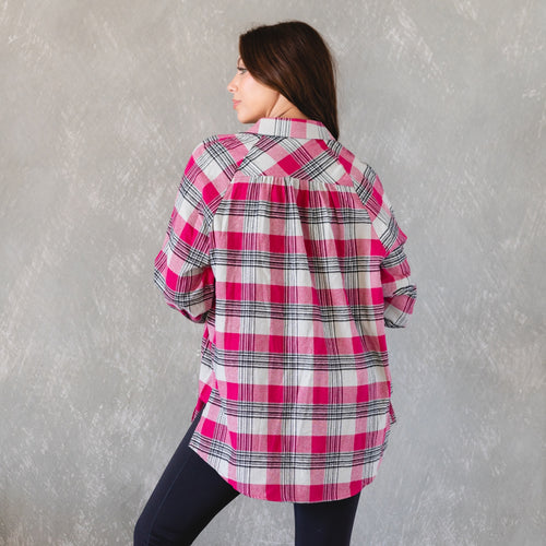 Abigail Dark Pink and Black Plaid Button Up