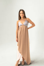 Niva Cream, Tan and Blue Color Block Maxi