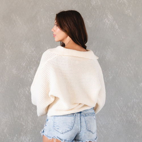 Lantana Oversized Collar Off White Sweater