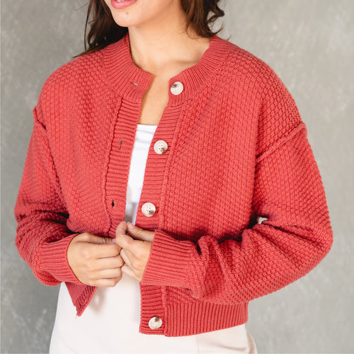 Ceres Rust Slouchy Textured Knit Cardigan