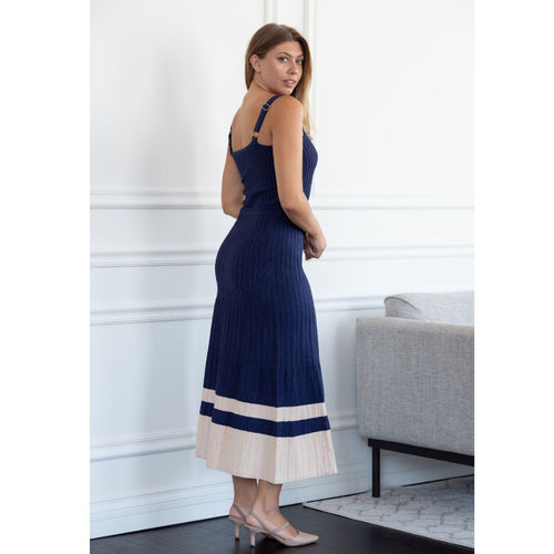 Victoria Navy Ribbed Maxi Dress