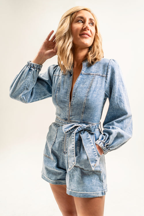 Quincy Long Sleeve Denim Romper