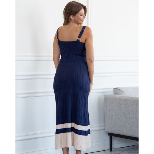 Victoria Navy Ribbed Maxi Dress