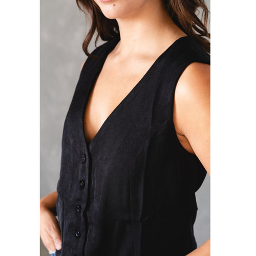 Gaia Black V-Neck Waistcoat