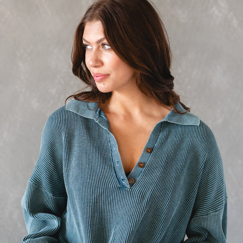 Dark Green Cropped Slouchy Collared Top