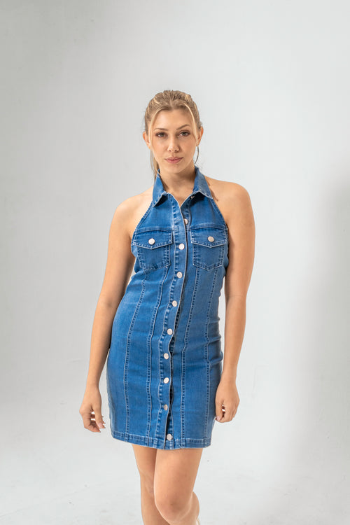 Della Denim Halter Mini Dress