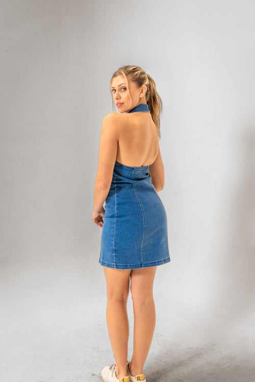 Della Denim Halter Mini Dress