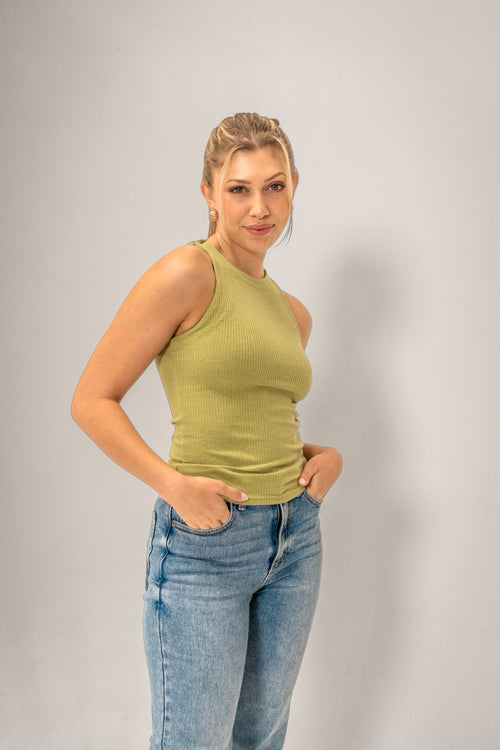 Brielle Light Olive High Neck Tank Top