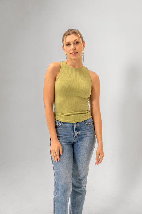 Brielle Light Olive High Neck Tank Top