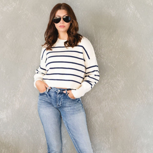 Harper Cream & Navy Stripe Sweater