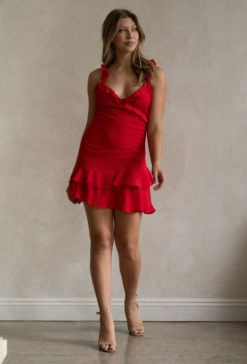 Saint Omer Red Frilled Mini Dress