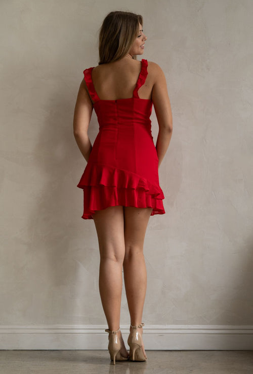 Saint Omer Red Frilled Mini Dress