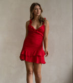 Saint Omer Red Frilled Mini Dress