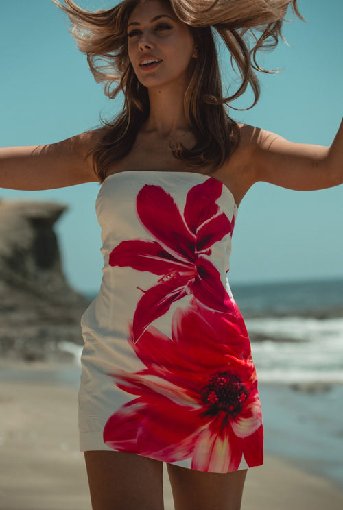 Bari White & Pink Floral Mini Dress