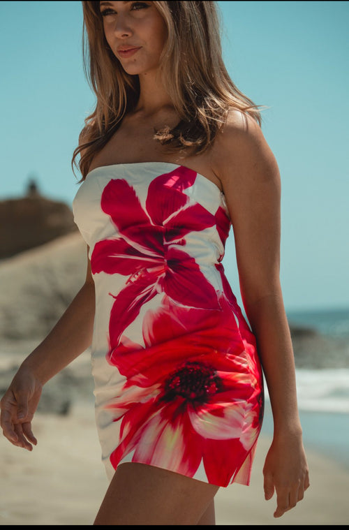 Bari White & Pink Floral Mini Dress