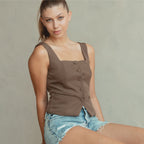 Sophia Brown Button Up Tank