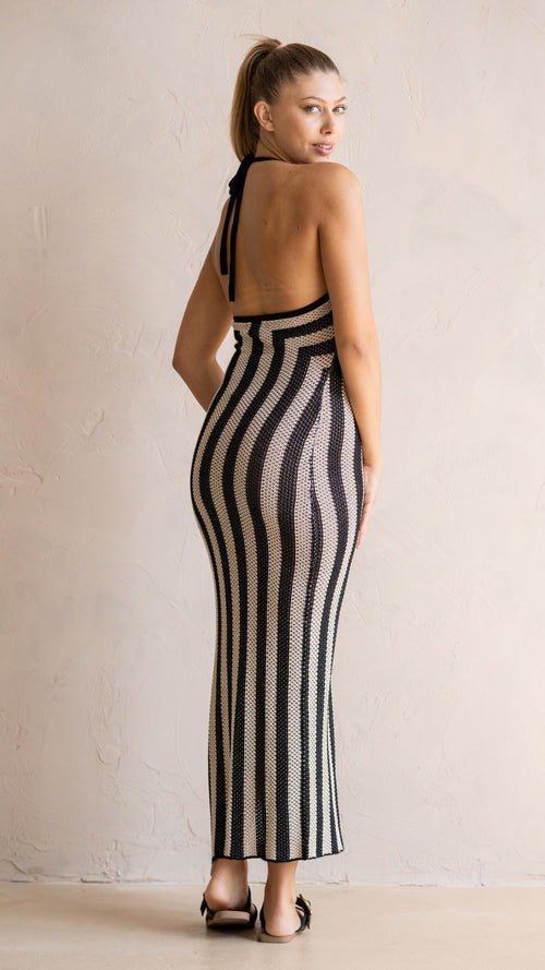 Athena Black and Tan Vertical Striped Maxi