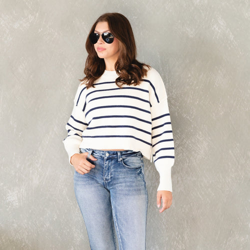 Harper Cream & Navy Stripe Sweater